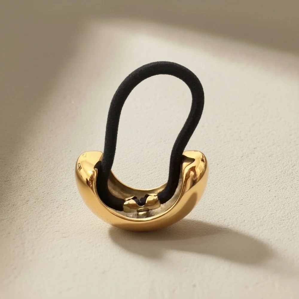 18K Gold Plated Sculptural Chunky Ponytail Cuff Minimal Hair Tie